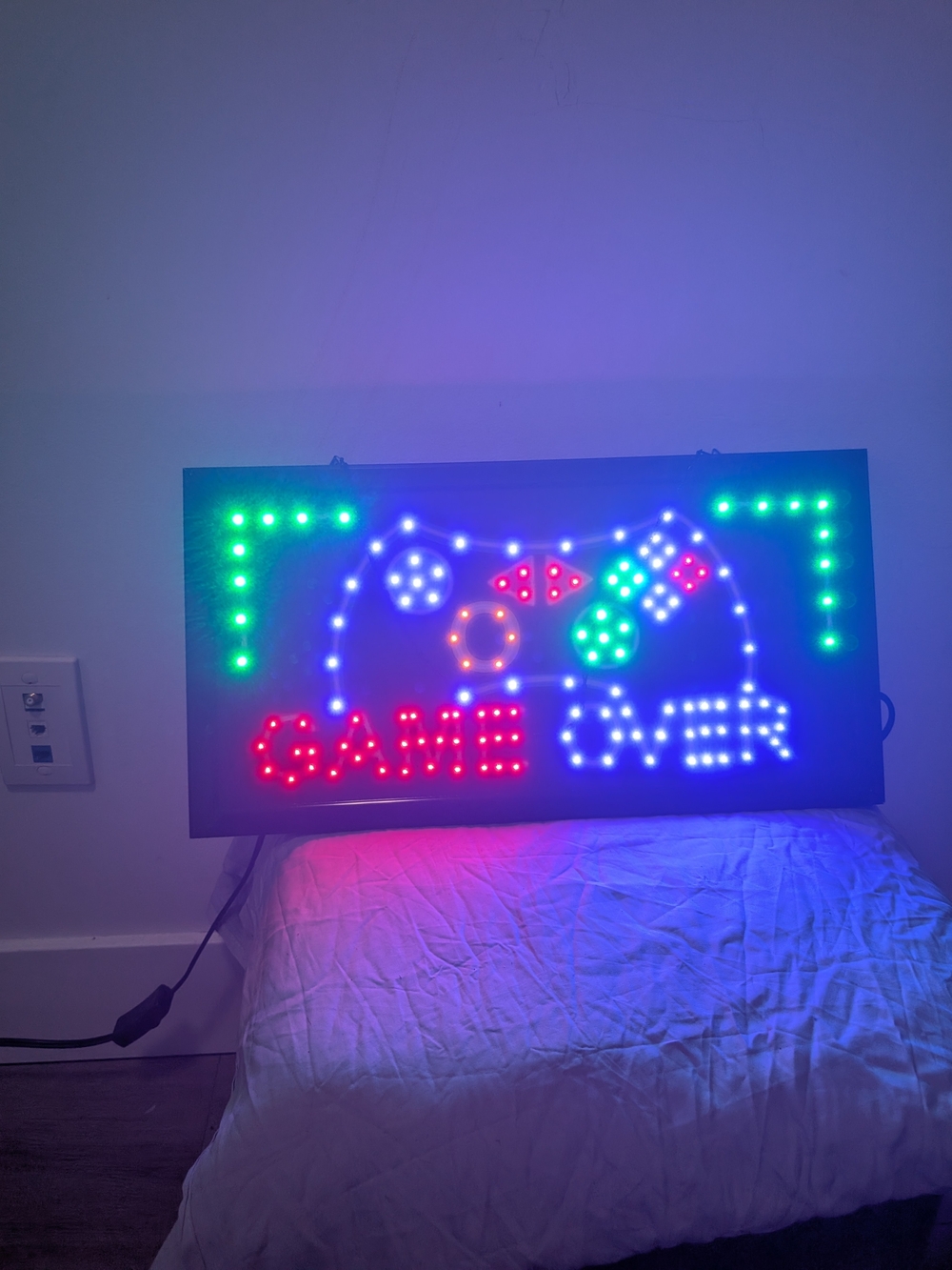 LED 'Game Over' Wall Sign - Multicolor Gaming Decor